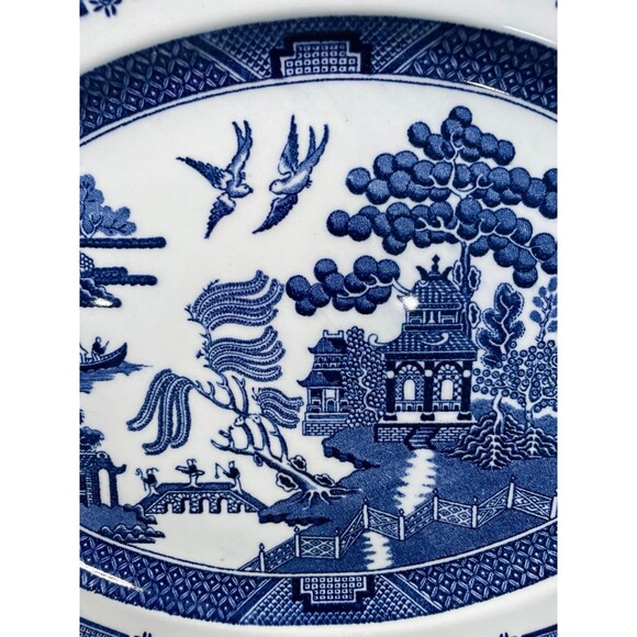 Vintage 12" Oval Blue Willow Serving Dish Plate Johnson Brothers England - Picture 3 of 6